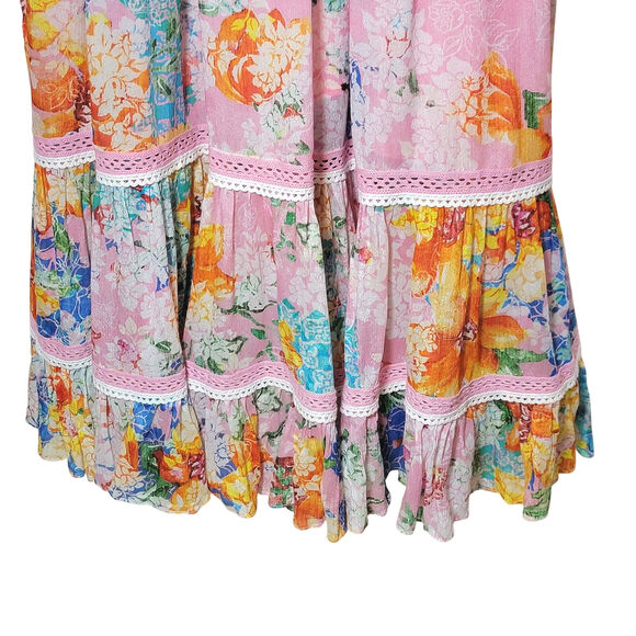 Anthropologie Bhanuni By Jhoti Yuko Floral Halter Dress Beaded Pink Blue Maxi 4 - Picture 6 of 16